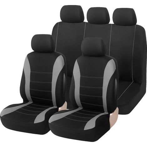 Set completo di 9 coprisedili per auto – 100% traspiranti – in spugna composita – compatibili con airbag – universali per auto, SUV, berline e camion – grigi (1/3)