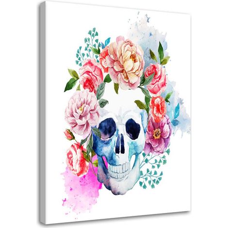 Tableau décoratif Tête de mort Fleurs multicolores 60x90 (1/5)