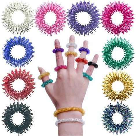 Lot de 10 anneaux de massage – Décompression des doigts – Relaxation – Mini ressorts (1/5)