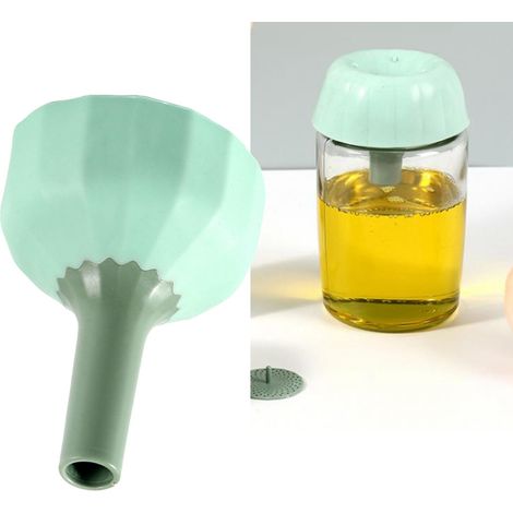 Entonnoir de cuisine en silicone PP vert clair profond, à large ouverture, avec filtre à huile pour verser l'huile et le vin. (1/5)