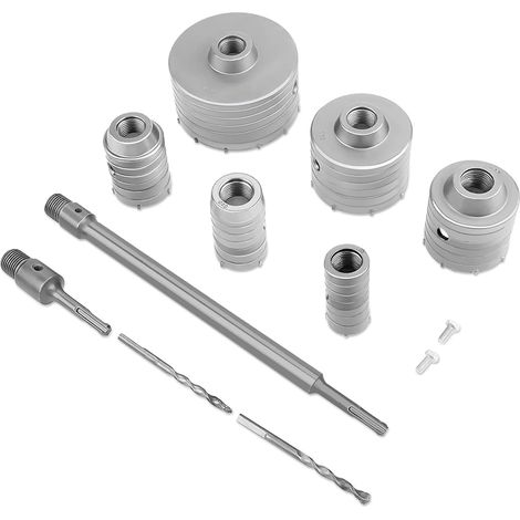 Fraises à tasse carotteuse, 10 pièces carotteuse mur forets SDS mur, kit fraises carotteuses pour perceuse, avec tige d'extension scie à tasse SDS Plus, 35 mm/40 mm/50 mm/65 mm/82 mm/110 mm (1/5)