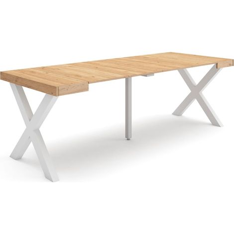 Table Console Extensible Console Meuble 220 pour 10 Personnes Pieds Bois Massif Style Moderne Chêne (1/5)