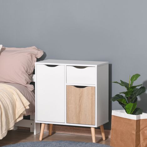 Buffet Meuble de Rangement Design scandinave 2 placards tiroir Coulissant Bois Blanc chêne Clair