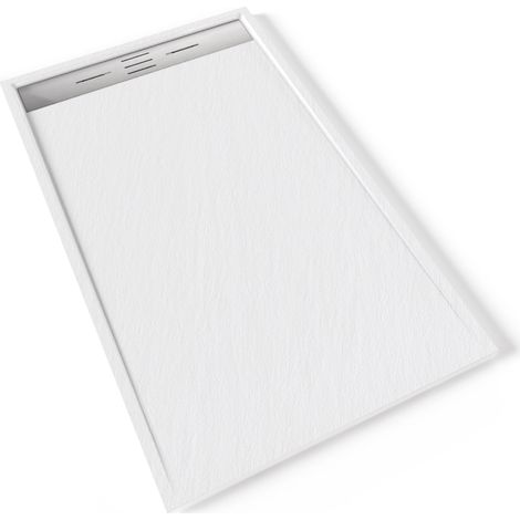HIEMAL INOX Receveur de douche 90 x 150 cm résine Blanc aspect ardoise + bonde inox incluse - Salle de bain (1/5)