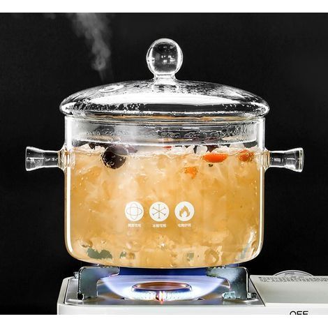 Pot De Cuisson en Verre, Pot en Verre pour Cuisine, Mini Cocotte Multifonctionnel, Marmite en verre transparent résistant aux hautes températures avec double poignée et couvercle (1/5)