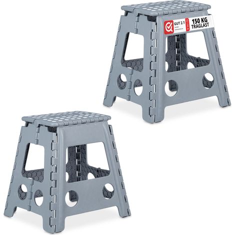 Relaxdays Klapphocker faltbar, 2er Set, Camping Hocker, großer Badhocker, bis 150 kg, Kunststoff, HBT: 39x39x32 cm, grau