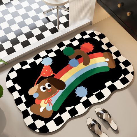 Paillasson de salle de bain, tapis de sol dopaminergique à motif animal de dessin animé antidérapant, tapis de toilette absorbant, 40 × 60 cm (1/5)