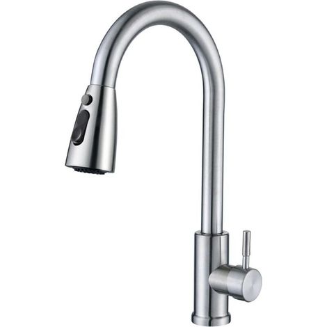 Robinet Cuisine avec Douchette Extensible Mitigeur Cuisine Robinet de Rotatif à 360°, 3 Modes de Réglage du Débit D'eau, Argent brossé (1/4)