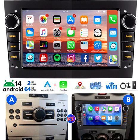 Autoradio Android 14 Apple CarPlay pour Opel Corsa 2006-2014, GPS, Wi-Fi 2+64G DAB+