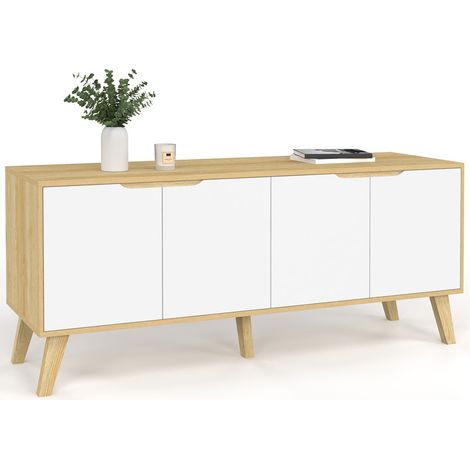 Credenza bassa scandinava 140 cm FINN in legno effetto faggio 4 ante bianche (1/5)