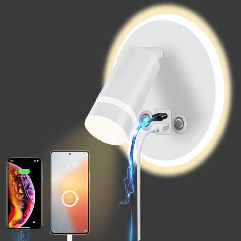 LED wall-mounted bedside lamp, Type-C interface, USB charging, touch switch, reading light, headboard, color changing, dimmable. (1/4)