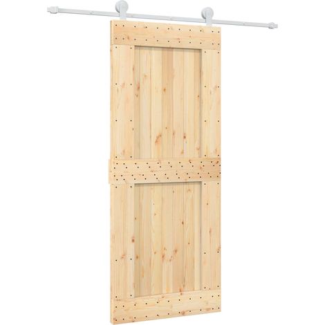 Sliding Door Natural and White 85 x 210 cm Solid Pine Wood vidaXL (1/5)
