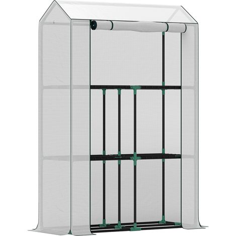 Invernadero con estantes y puerta enrollable de acero blanco 100 x 40 x 150 cm (1/5)