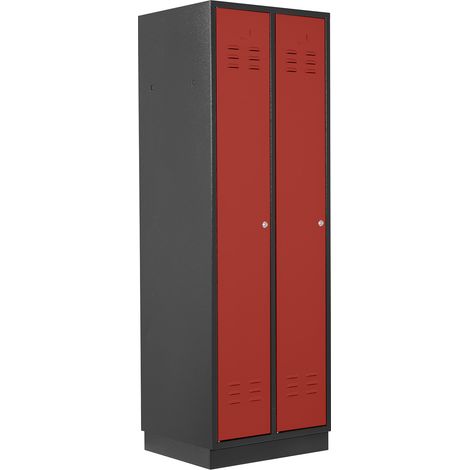 ADB Umkleideschrank / Spind 2-türig, RAL 7016/3000, Anthrazit / Rot, 178x60x50cm (1/5)