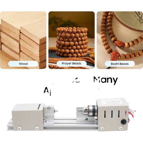 Mini tour à bois, DC 12-24V, puissance nominale de 96W, plage de vitesse de 4000-9000 tr/min, plage de mandrin de 0,6-6mm, adapté pour le bois et les perles de prière (1/5)