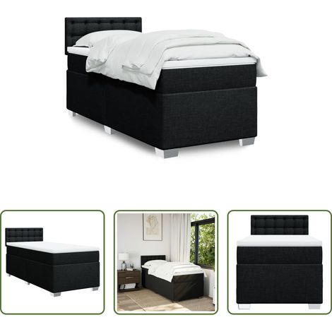 vidaXL Surmatelas - Sommier à lattes de lit avec matelas Noir 90x200 cm Tissu (1/5)