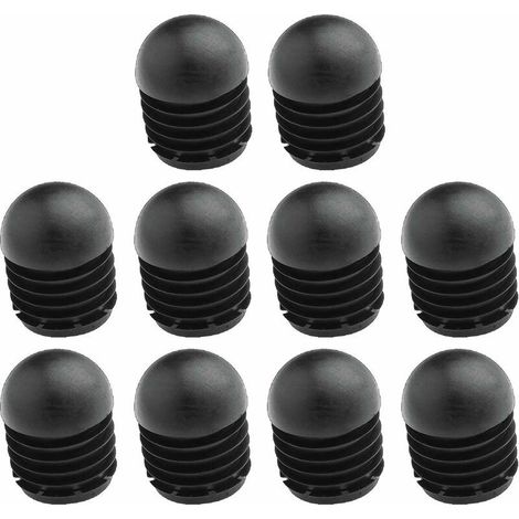 10x Embout de tube rond rentrant à ailettes tête demi-sphérique matière élastique antidérapante Bouchon Capuchon Pied Meuble Table Chaise Protection Extrémité Cannelé, Ø extérieur 22mm noir (1/2)