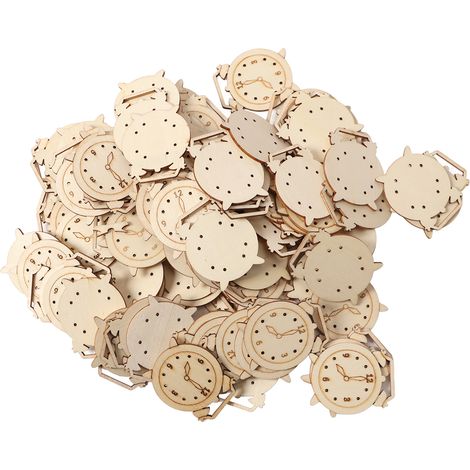 Sveglia in legno non rifinito, 100 pezzi, ritagli, fai da te innovativo, dipinto a mano, fette di legno non rifinite per bambini, decorazione per la casa (1/5)