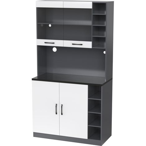 Mobile ausiliario da cucina con LED, vetro e passacavi, 100 x 47 x 187 cm, bianco e grigio (1/5)