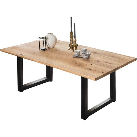 Table à manger 220x100 cm avec plateau naturel unique et piétement moderne en fer - PANGIVO (1/2)