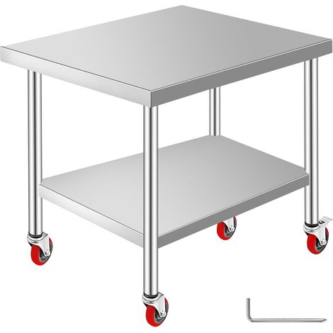 Table de travail acier inoxydable 36x30x34 pouces, 700 lbs, 4 roulettes, hauteur réglable, cuisine professionnelle (1/5)