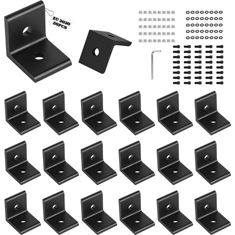 Aluminium-Winkelverbinder, Aluminiumprofil 30 x 30 mm, Aluminium-Winkelbefestigungsmaterial, Aluminiumprofil-Eckverbinder-Set mit M6-Schraube, T-Mutter und Inbusschlüssel zur Befestigung des Aluminium (1/5)