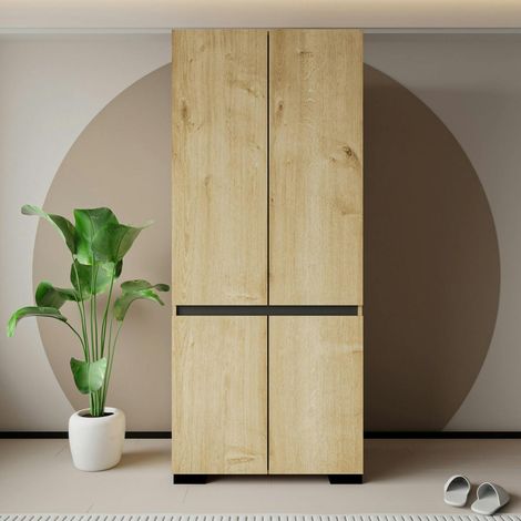 Armoire penderie 2 portes effet bois détail gris BYRON