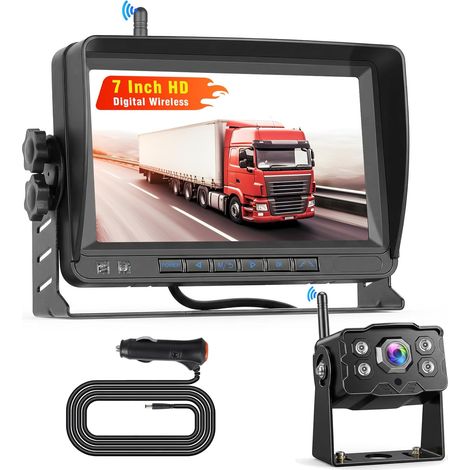 Caméra de Recul sans Fil 1080P, Écran IPS 7 Pouces, IP68 Étanche, Vision Nocturne IR, Lignes de Conduite DIY, pour Camion, Bus, Camionnette, Camping Car, Pick-up (1/5)