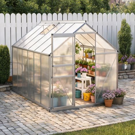 Serre de jardin en aluminium et polycarbonate avec toit ouvrant (1/5)