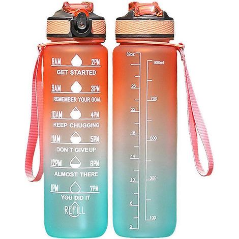 Bouteille avec indication des temps de consommation et paille, gourde motivante avec bandoulière - Style 3 (1/5)