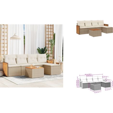 6-tlg. Garten-Sofagarnitur mit Kissen Beige Poly Rattan - Gartenmöbel - Sofagarnitur - Outdoor Möbel - Lounge Set - PE-Rattan (1/3)