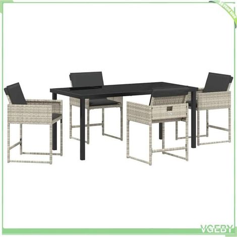Ensemble de salle à manger pour jardin - FAFEICY - 3380026 - Gris clair - Polyrotin - Table 160x80 cm (1/5)