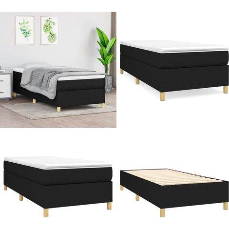 Sommier à lattes de lit et matelas Noir 80x200 cm Tissu - Lit Double - Lit Tapissier - Literie - Matelas À Ressorts Ensachés - Support Moyen Dur - Home & Living (1/5)