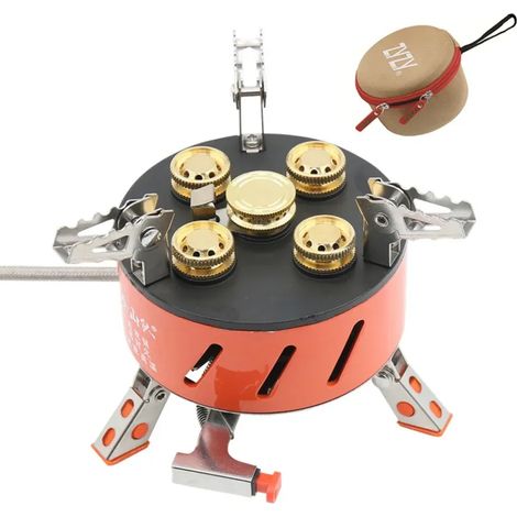 Réchaud de camping 5/7 noyaux 17800W à brûleur à gaz haute puissance, coupe-vent, pour pique-nique en extérieur, avec allumage piézo et valve réglable, réchaud de cuisson portable (1/3)