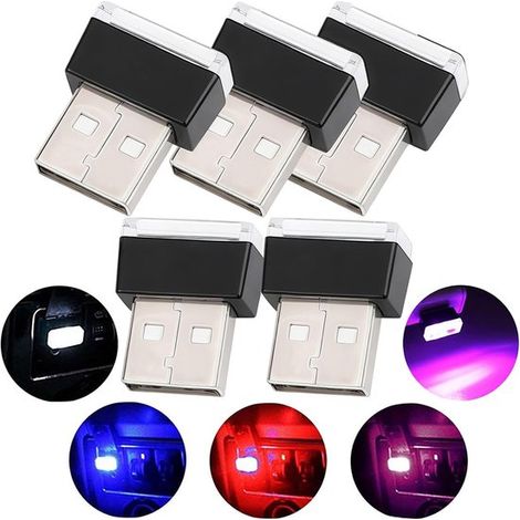 Illuminazione ambientale a LED per auto, set di 5 luci USB, luci d'atmosfera, decorazione per interni auto (5 colori: rosso/blu/rosa/bianco/azzurro ghiaccio) (1/5)