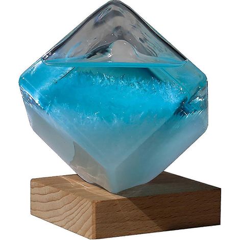 Baromètre en verre tempête - Bouteille de prévision météo en forme de cube, bleu, grand format, design créatif et tendance. (1/4)