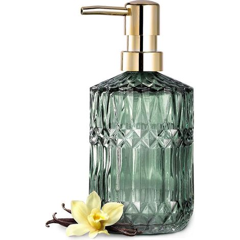 Distributeur de savon en verre transparent avec pompe en plastique ABS, distributeur de lotion pour la cuisine et la salle de bain (vert) (1/5)