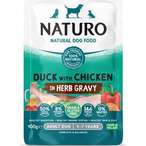 Naturo  Sin cereales ni gluten  Bolsa para perros 100 g - Pato y pollo en salsa 100 g