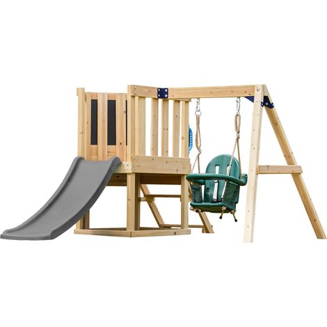 Axi Timo Mini Aire De Jeux - Toboggan Gris Cabane Pour Enfant Avec Balançoire Pour Bébé, Mur D'Escalade Et Tableau Noir Structure De Jeux Pour Le Jardin