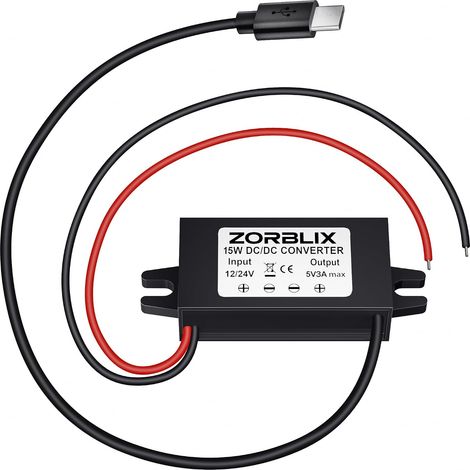 DC DC 8-32V Convertisseur Abaisseur, Convertisseur Buck DC 24V/12V vers 5V 3A - Régulateur Abaisseur 15W, Étanche, pour autoradios, Bandes LED (Type-C) (1/5)