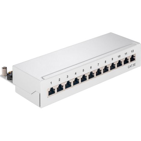 Goobay 93041 Panel de Conexión Ethernet Cat 5E, de Red Blindada STP de 12 Puertos, Blanco