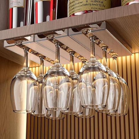 Porte-verres à vin translucides - Support verre a pied suspendu - Support verres à pied - cuisine et bar (Marron) (1/5)