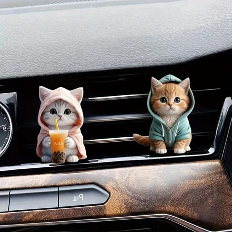 Lot de 2 Désodorisants Voiture Grille d'Aération Chat Dessin Animé Acrylique 2D Parfum Solide Longue Durée (1/5)