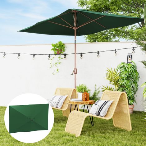 Toile de rechange pour parasol rectangulaire 3x2 à 6 baleines, en polyester anti-UV 50+, verte (1/5)