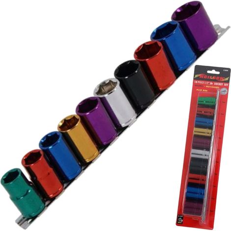 Neilsen 10pc Multi Coloured Metric Shallow Socket 13mm - 24mm 6pt Set 1/2" Drive (1/2)