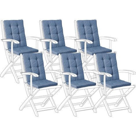 Conjunto de 6 cojines para silla de jardín asiento y respaldo acolchado con reposacabezas azul Java/Amantea Premium