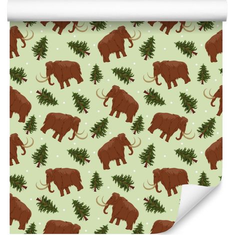Papier peint Mammoths vert citron et beige pour salon et chambre 50x1000 cm (1/5)