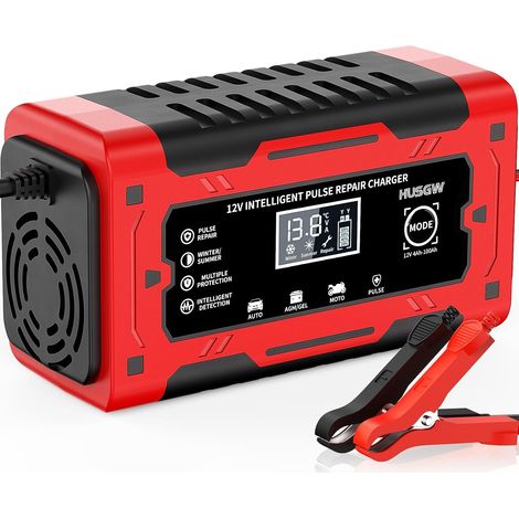 12V6A Motorrad-Batterieladegerät, Motorrad-Batterieladegerät-Wartungsgerät mit automatischer Reparaturfunktion mit LCD-Display, Motorrad-Batterieladegerät für Auto, Motorrad, LKW, AGM, Gel, Nass, SLA 