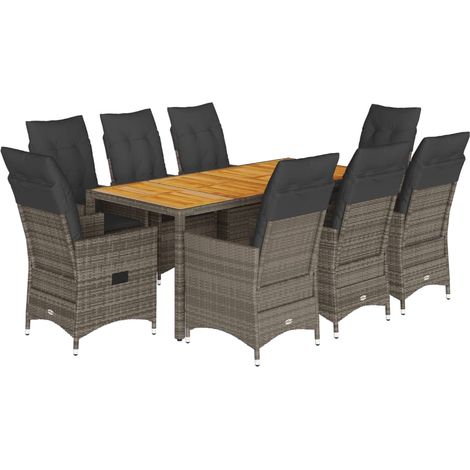 Maison Exclusive - Set da Pranzo da Giardino 9 pz con Cuscini in Polyrattan Grigio