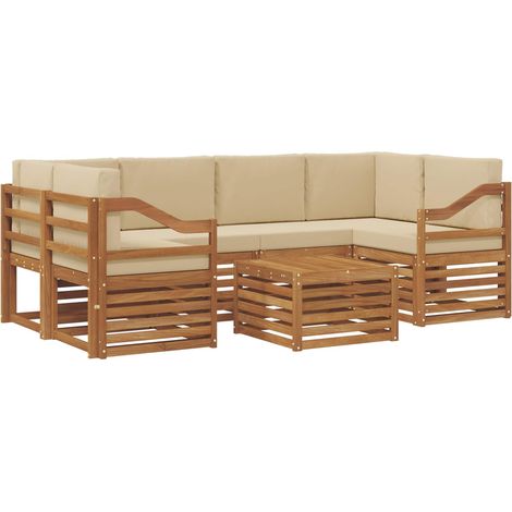 Outdoor-Sofagarnitur 7 stk. Natur und Beige Massivholz Akazie vidaXL (1/5)